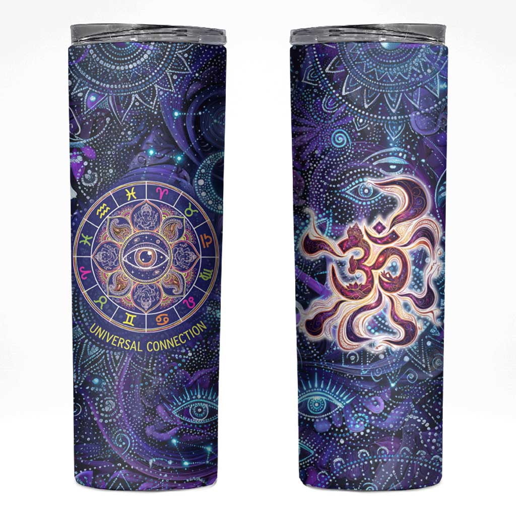 Universal Connection Zodiac Skinny Tumbler Cosmic Eye and Sacred Om Vibration