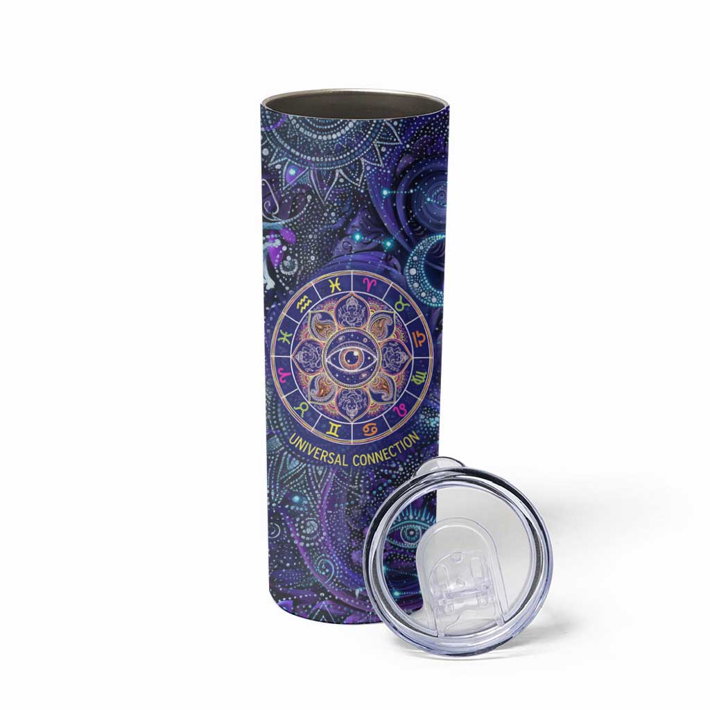 Universal Connection Zodiac Skinny Tumbler Cosmic Eye and Sacred Om Vibration