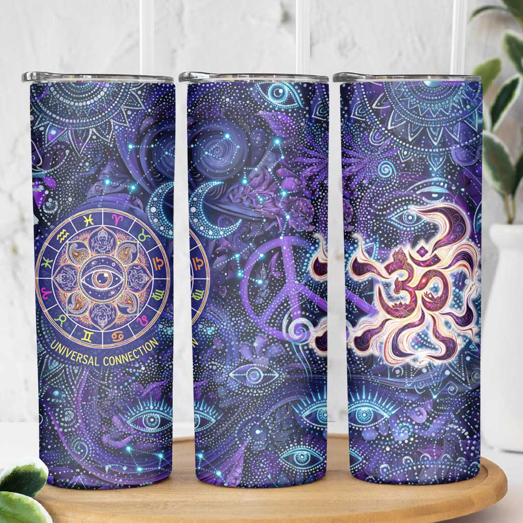 Universal Connection Zodiac Skinny Tumbler Cosmic Eye and Sacred Om Vibration