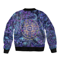 Universal Connection Zodiac Sleeve Zip Bomber Jacket Cosmic Eye and Sacred Om Vibration