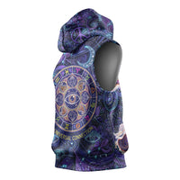 Universal Connection Zodiac Sleeveless Hoodie Cosmic Eye and Sacred Om Vibration