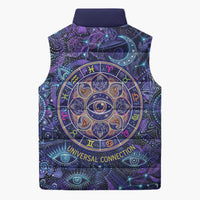 Universal Connection Zodiac Sleeveless Puffer Jacket Cosmic Eye and Sacred Om Vibration