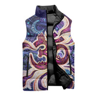 Universal Connection Zodiac Sleeveless Puffer Jacket Cosmic Eye and Sacred Om Vibration