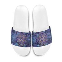 Universal Connection Zodiac Slide Sandals Cosmic Eye and Sacred Om Vibration