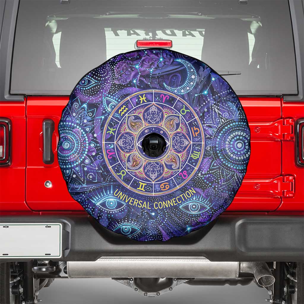 Universal Connection Zodiac Spare Tire Cover Cosmic Eye and Sacred Om Vibration