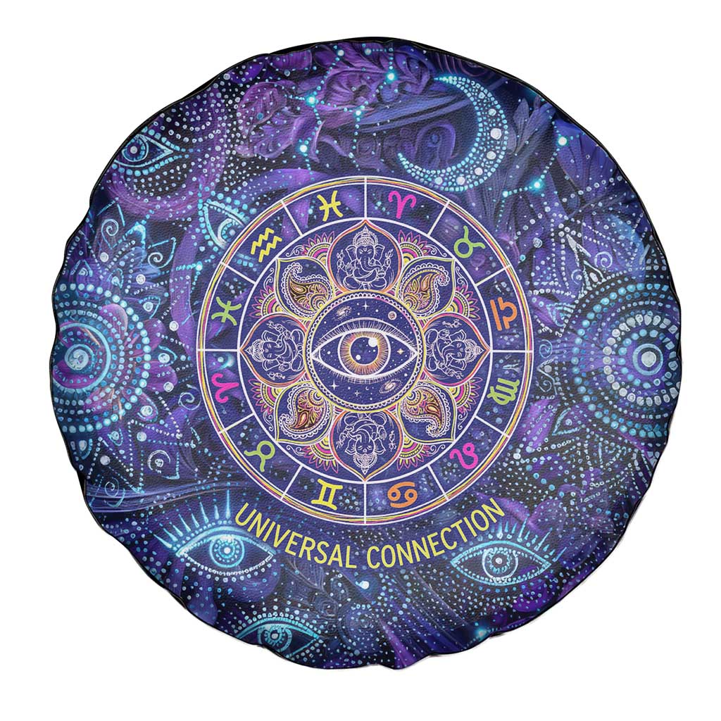 Universal Connection Zodiac Spare Tire Cover Cosmic Eye and Sacred Om Vibration