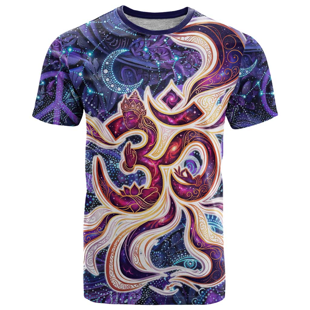 Universal Connection Zodiac T Shirt Cosmic Eye and Sacred Om Vibration