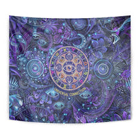 Universal Connection Zodiac Tapestry Cosmic Eye and Sacred Om Vibration