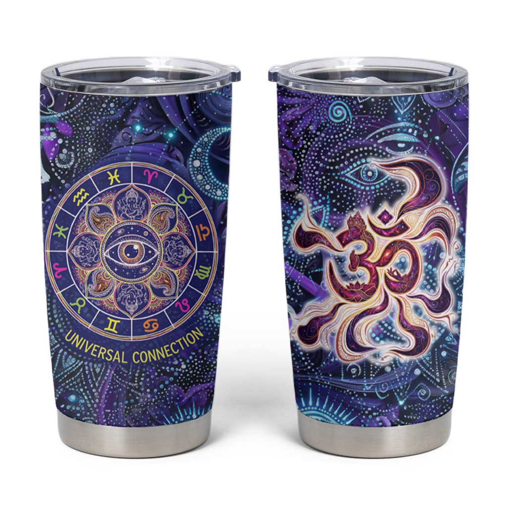 Universal Connection Zodiac Tumbler Cup Cosmic Eye and Sacred Om Vibration