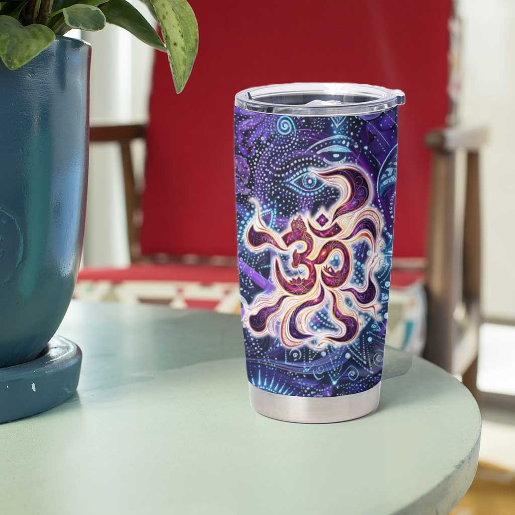 Universal Connection Zodiac Tumbler Cup Cosmic Eye and Sacred Om Vibration