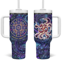 Universal Connection Zodiac Tumbler With Handle Cosmic Eye and Sacred Om Vibration