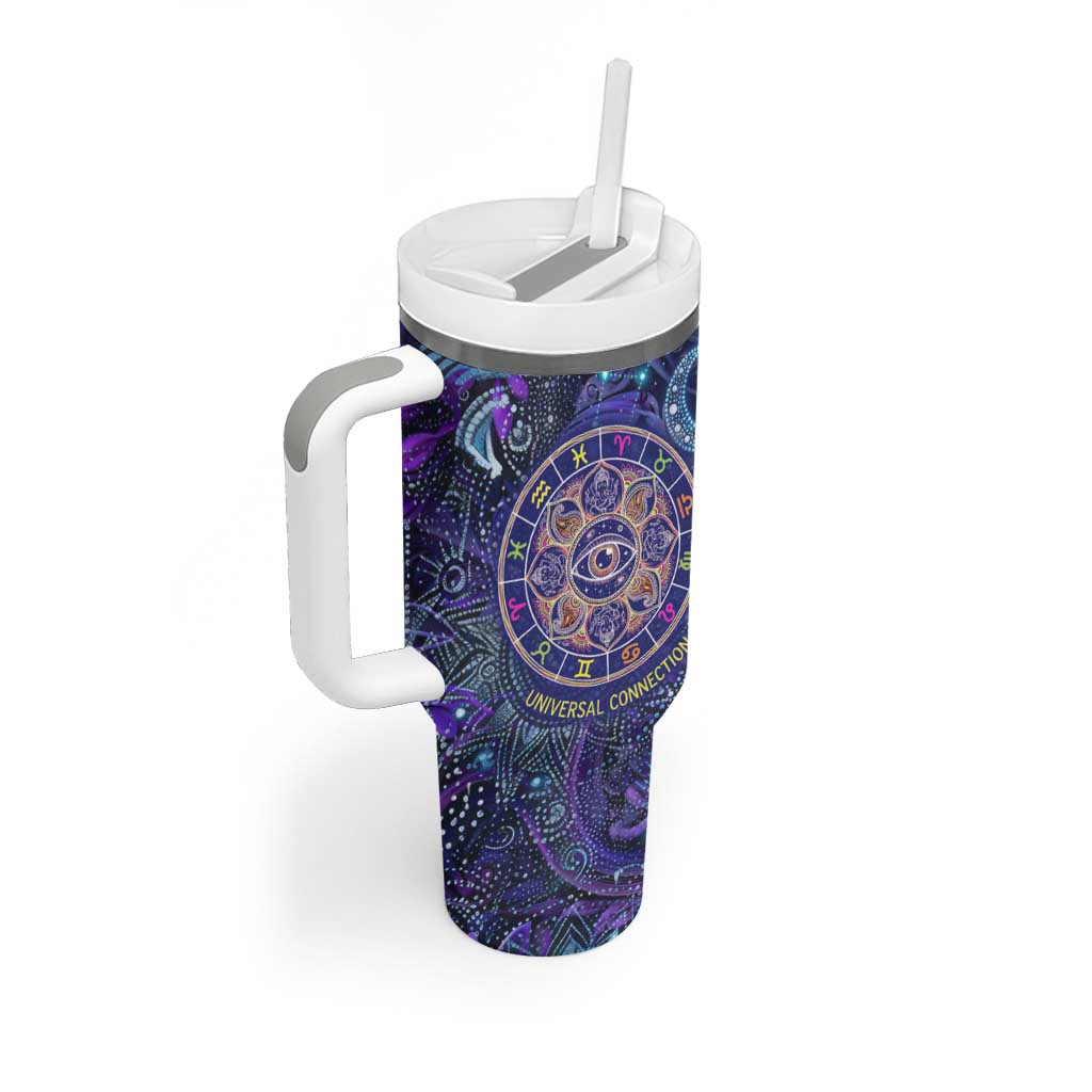 Universal Connection Zodiac Tumbler With Handle Cosmic Eye and Sacred Om Vibration