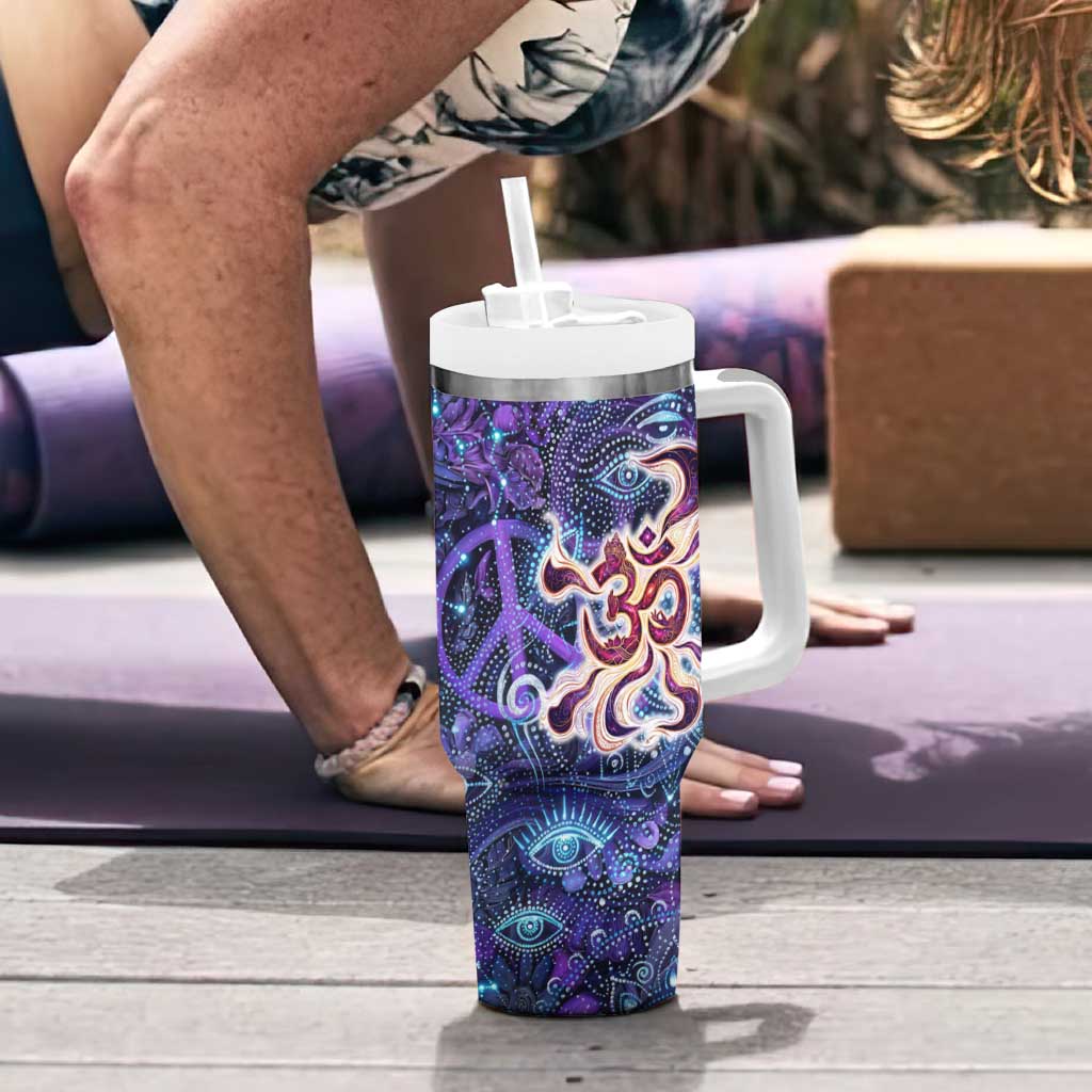 Universal Connection Zodiac Tumbler With Handle Cosmic Eye and Sacred Om Vibration