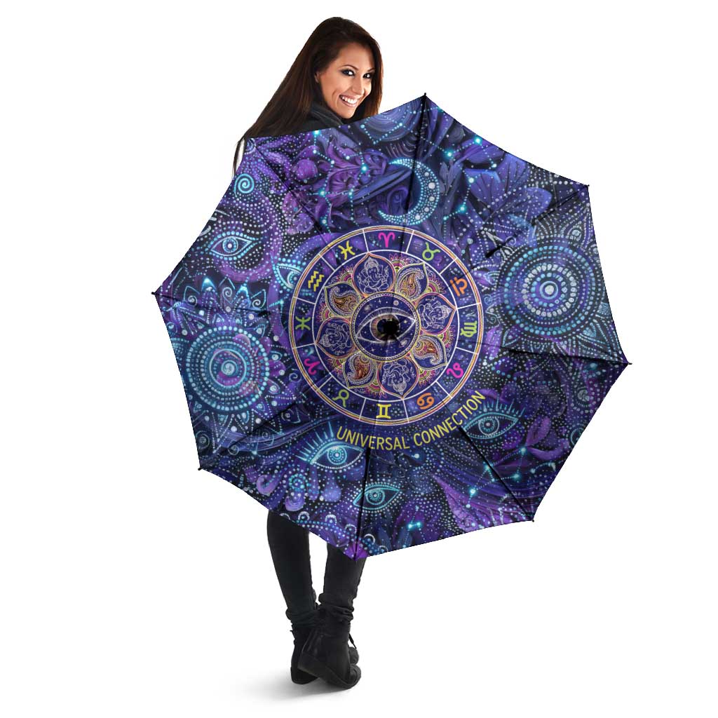 Universal Connection Zodiac Umbrella Cosmic Eye and Sacred Om Vibration