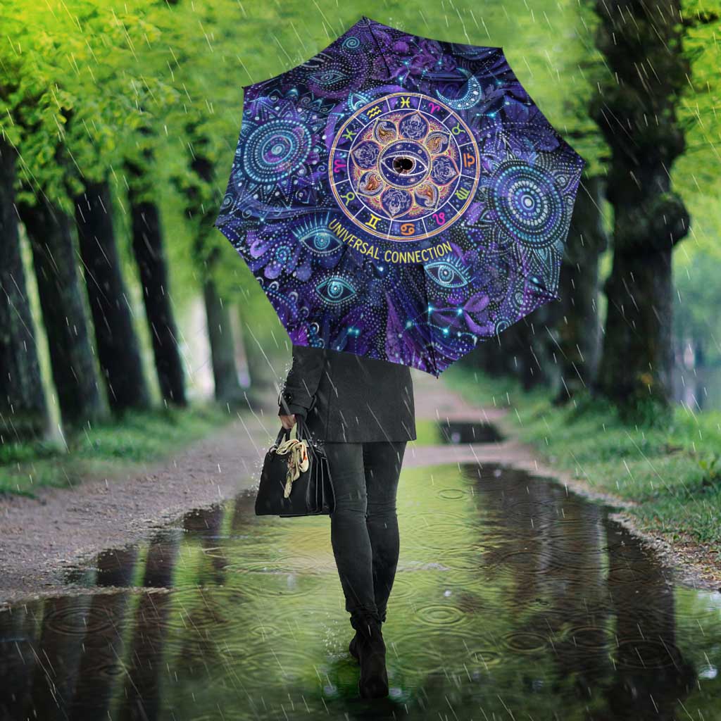 Universal Connection Zodiac Umbrella Cosmic Eye and Sacred Om Vibration