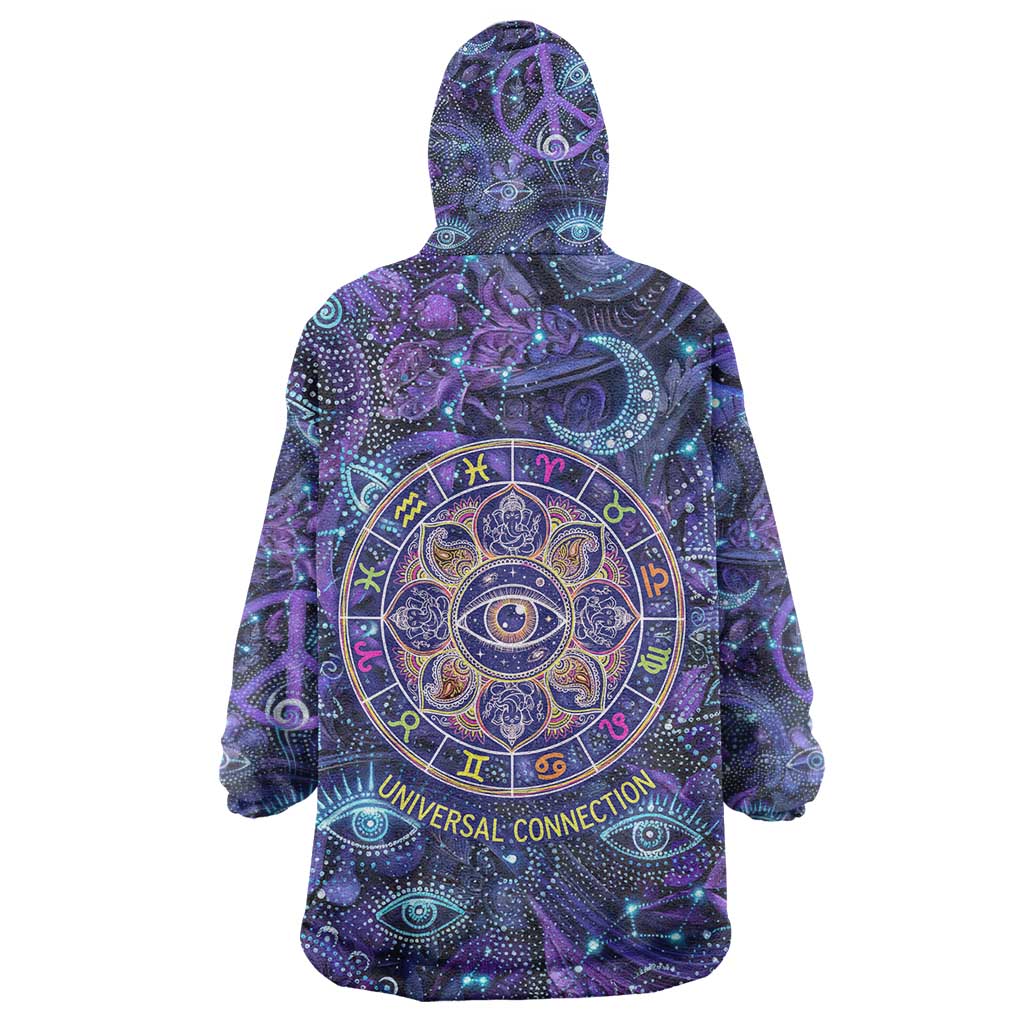 Universal Connection Zodiac Wearable Blanket Hoodie Cosmic Eye and Sacred Om Vibration