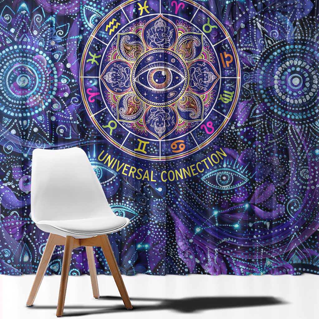 Universal Connection Zodiac Window Curtain Cosmic Eye and Sacred Om Vibration