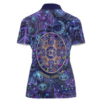 Universal Connection Zodiac Women Polo Shirt Cosmic Eye and Sacred Om Vibration