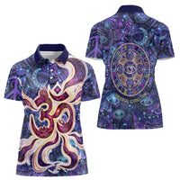 Universal Connection Zodiac Women Polo Shirt Cosmic Eye and Sacred Om Vibration
