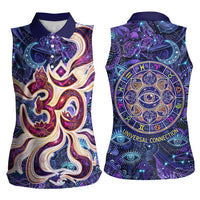 Universal Connection Zodiac Women Sleeveless Polo Shirt Cosmic Eye and Sacred Om Vibration