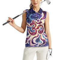 Universal Connection Zodiac Women Sleeveless Polo Shirt Cosmic Eye and Sacred Om Vibration