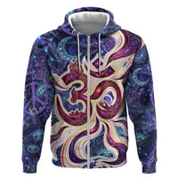 Universal Connection Zodiac Zip Hoodie Cosmic Eye and Sacred Om Vibration