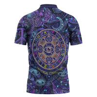 Universal Connection Zodiac Zipper Polo Shirt Cosmic Eye and Sacred Om Vibration