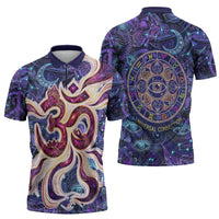 Universal Connection Zodiac Zipper Polo Shirt Cosmic Eye and Sacred Om Vibration