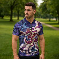 Universal Connection Zodiac Zipper Polo Shirt Cosmic Eye and Sacred Om Vibration