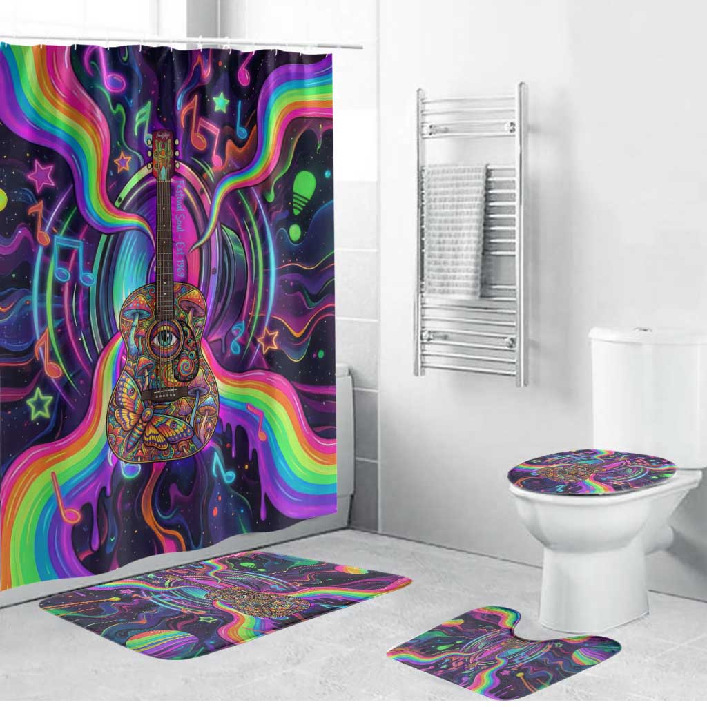 Trippy Guitar Bathroom Set Festival Soul Psychedelic Music Vibes Since 1969