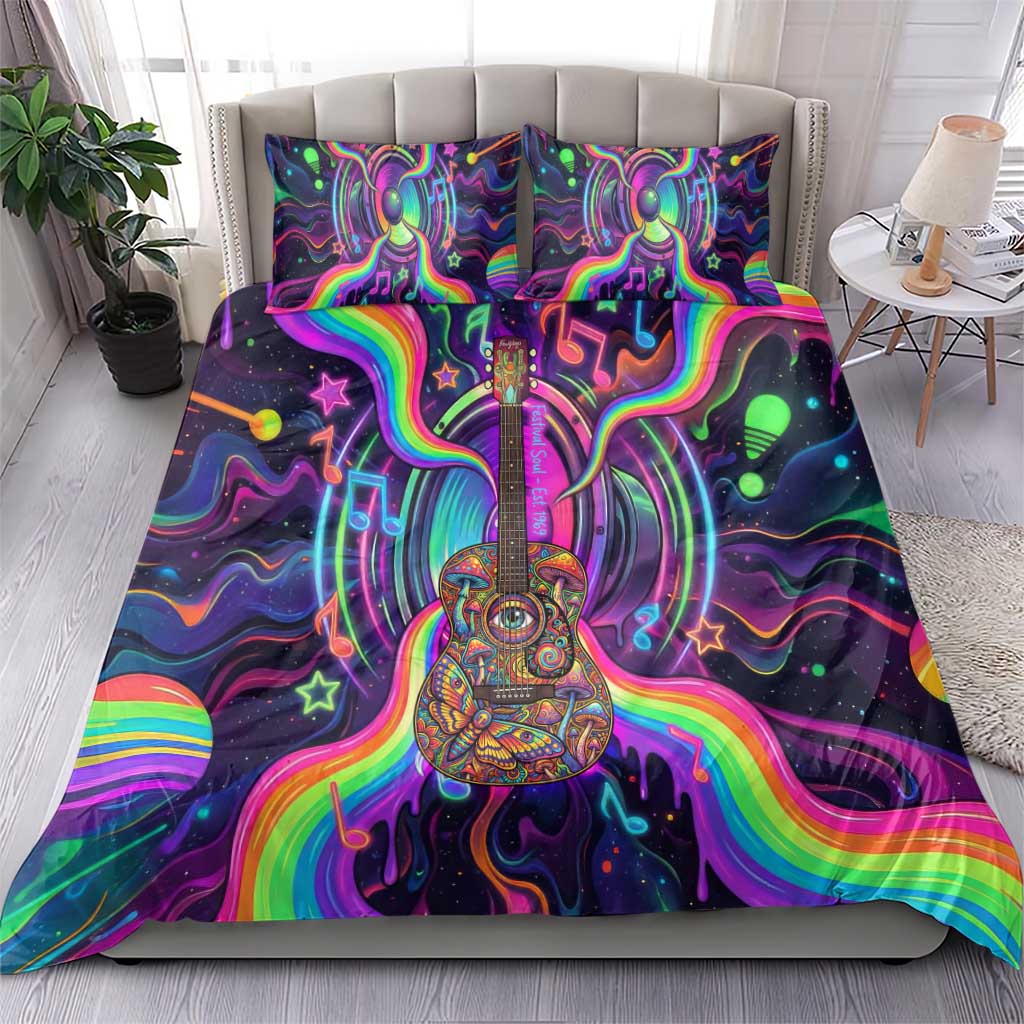 Trippy Guitar Bedding Set Festival Soul Psychedelic Music Vibes Since 1969
