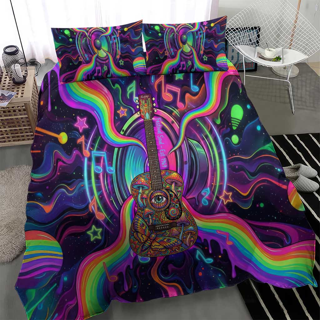 Trippy Guitar Bedding Set Festival Soul Psychedelic Music Vibes Since 1969