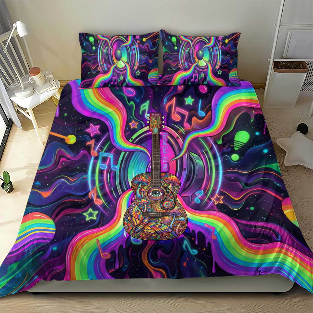 Trippy Guitar Bedding Set Festival Soul Psychedelic Music Vibes Since 1969