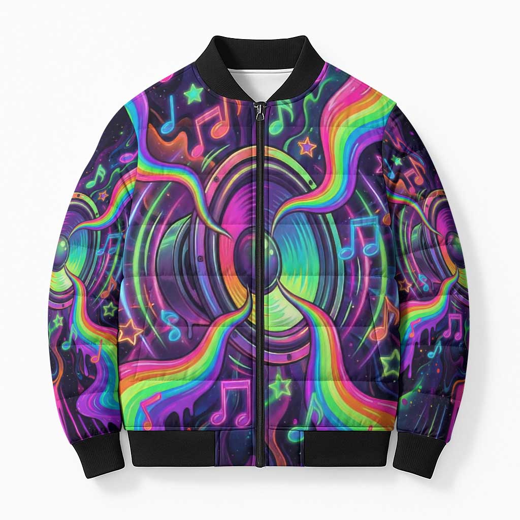 Trippy Guitar Bomber Puffer Jacket Festival Soul Psychedelic Music Vibes Since 1969
