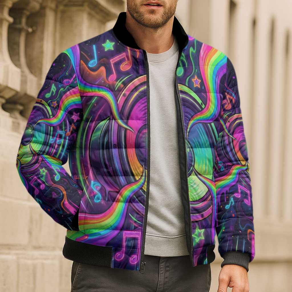 Trippy Guitar Bomber Puffer Jacket Festival Soul Psychedelic Music Vibes Since 1969