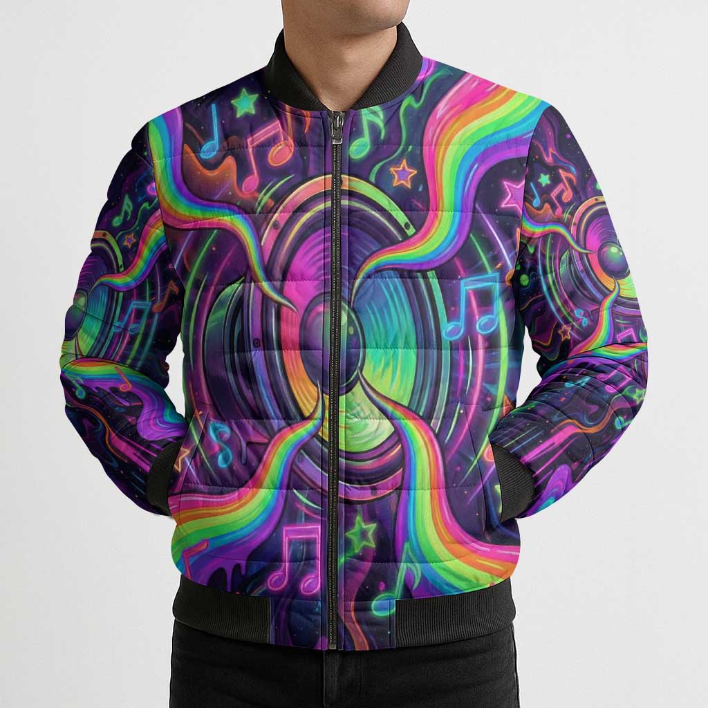 Trippy Guitar Bomber Puffer Jacket Festival Soul Psychedelic Music Vibes Since 1969