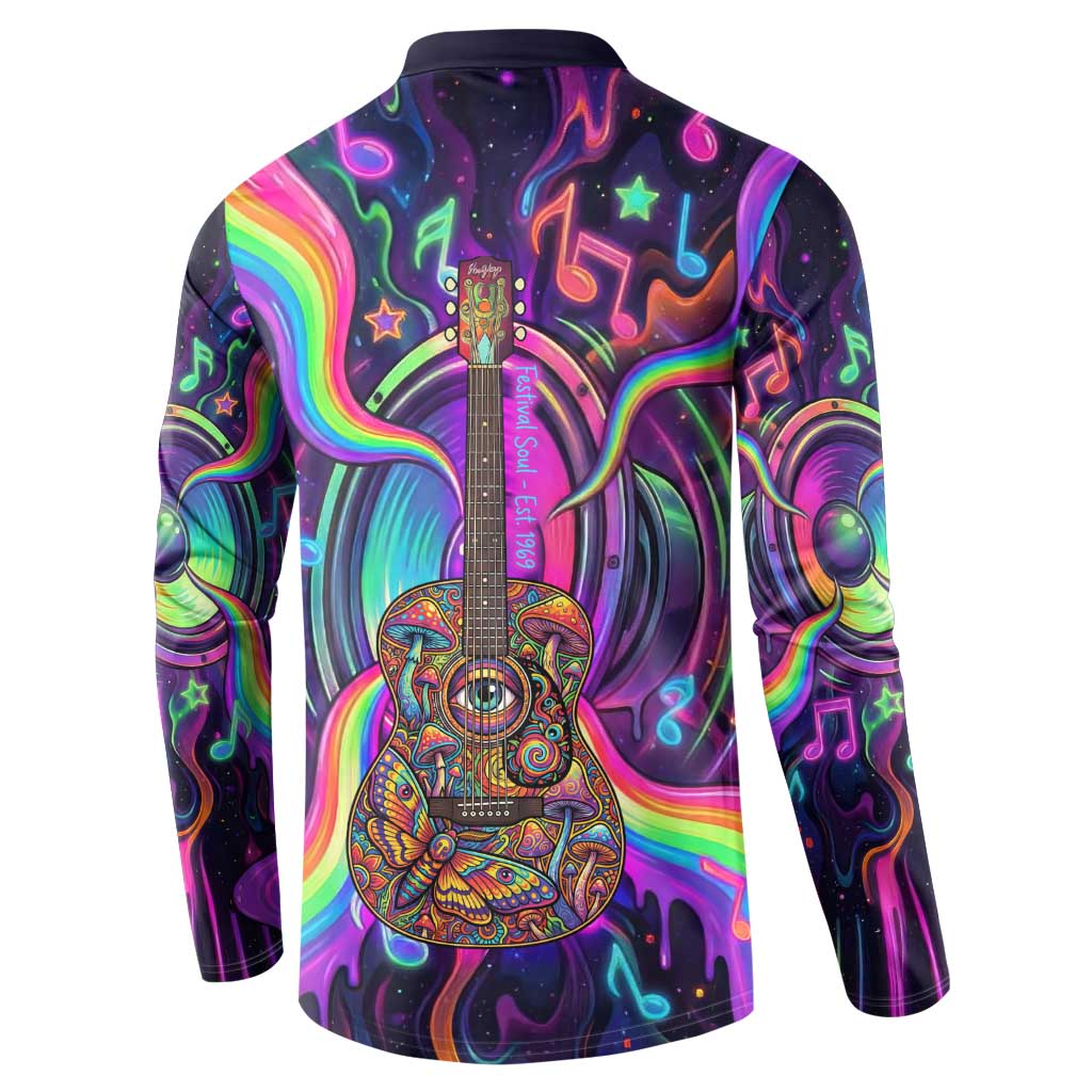 Trippy Guitar Button Sweatshirt Festival Soul Psychedelic Music Vibes Since 1969