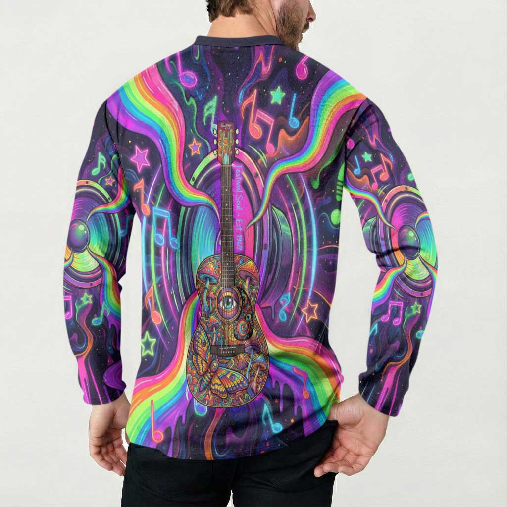 Trippy Guitar Button Sweatshirt Festival Soul Psychedelic Music Vibes Since 1969