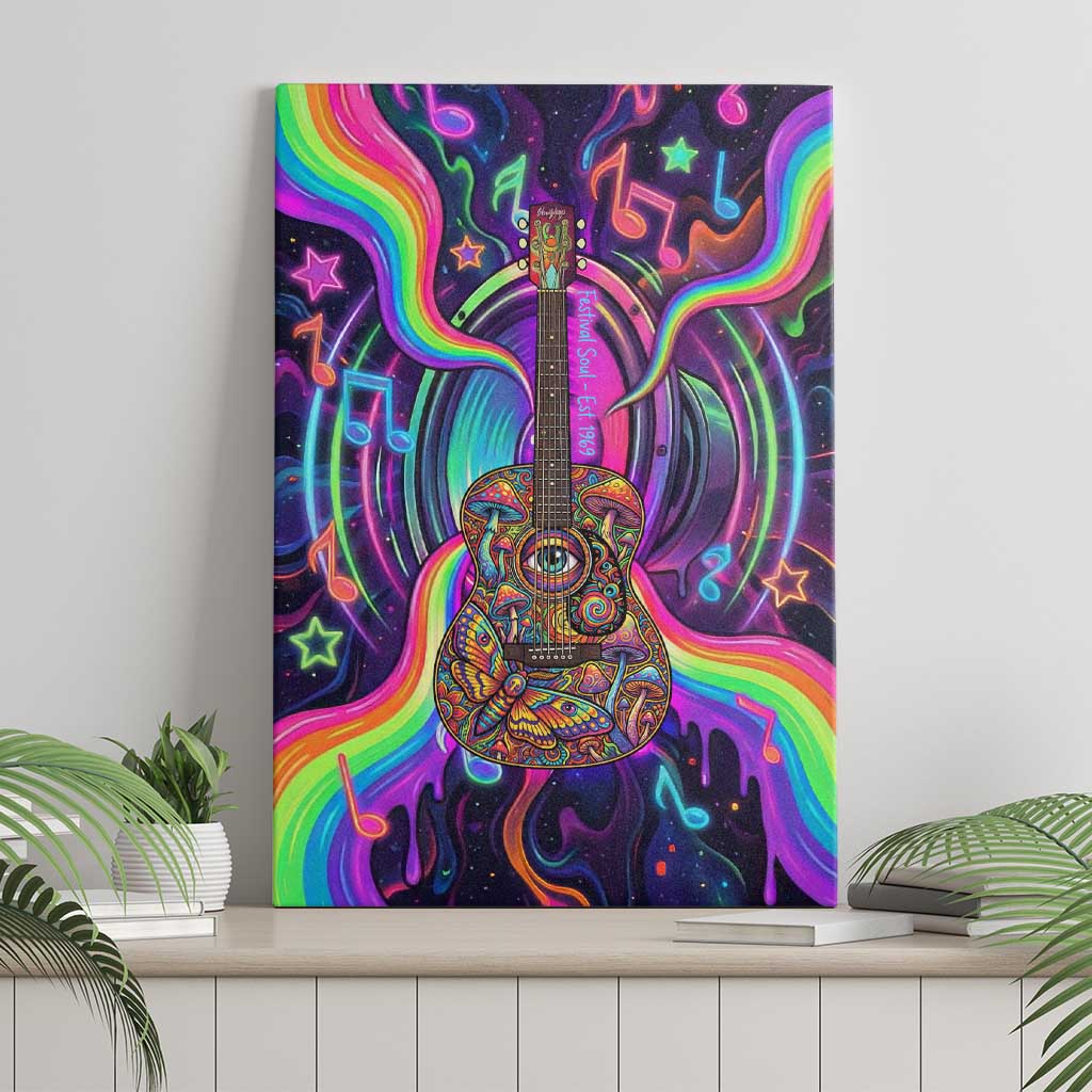 Trippy Guitar Canvas Wall Art Festival Soul Psychedelic Music Vibes Since 1969
