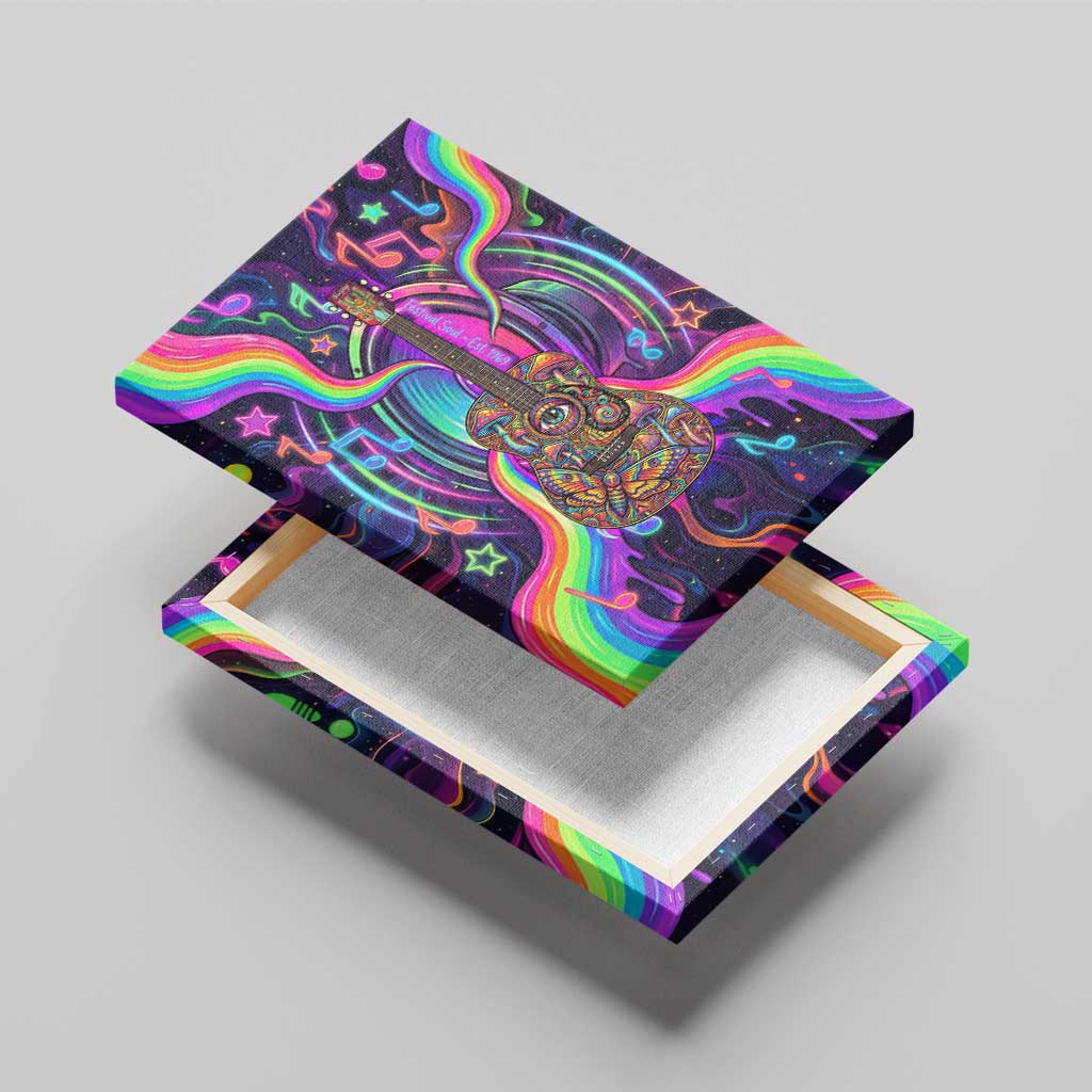 Trippy Guitar Canvas Wall Art Festival Soul Psychedelic Music Vibes Since 1969