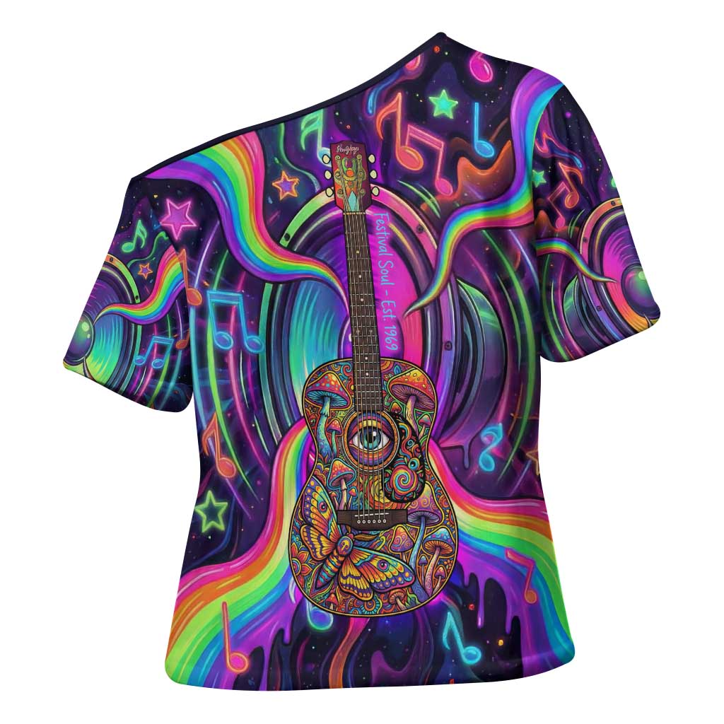 Trippy Guitar Cross Shoulder Shirt Festival Soul Psychedelic Music Vibes Since 1969