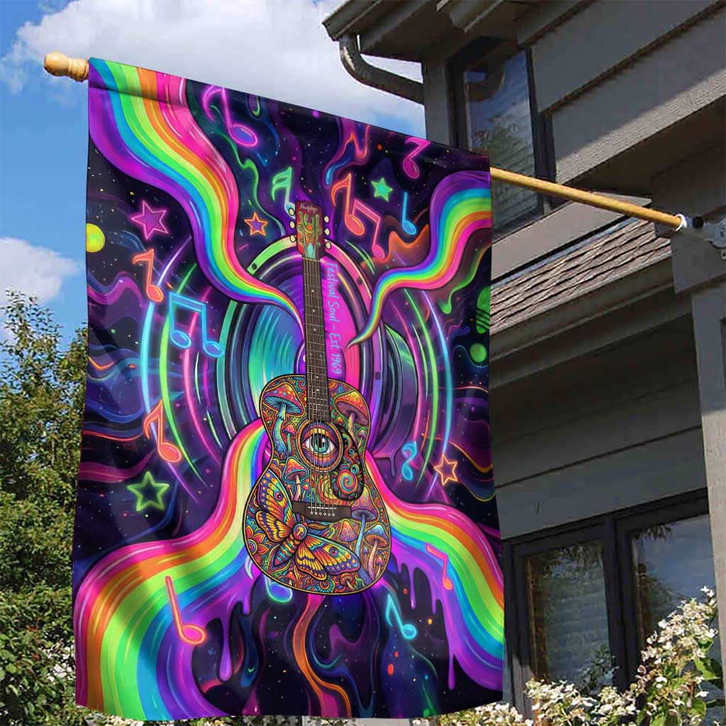 Trippy Guitar Garden Flag Festival Soul Psychedelic Music Vibes Since 1969