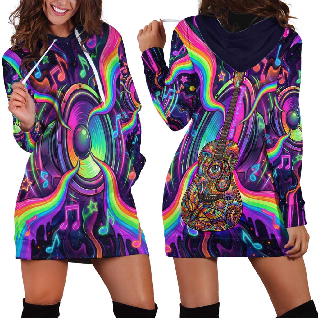 Trippy Guitar Hoodie Dress Festival Soul Psychedelic Music Vibes Since 1969