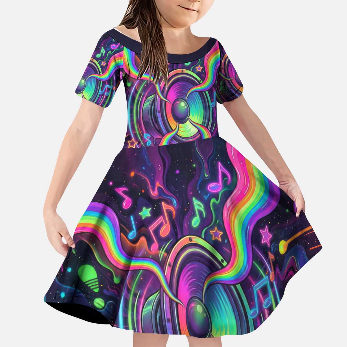 Trippy Guitar Kid Short Sleeve Dress Festival Soul Psychedelic Music Vibes Since 1969
