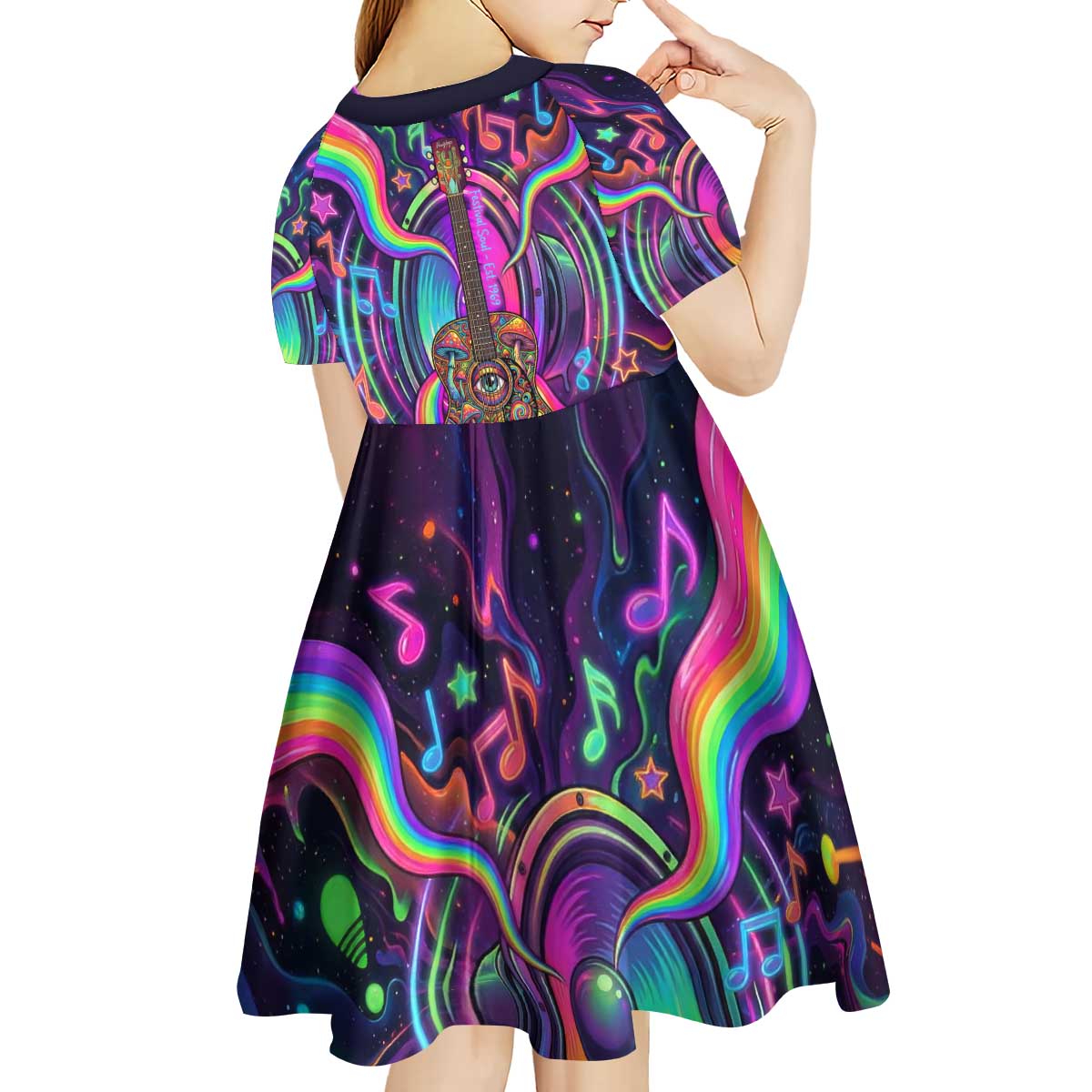 Trippy Guitar Kid Short Sleeve Dress Festival Soul Psychedelic Music Vibes Since 1969