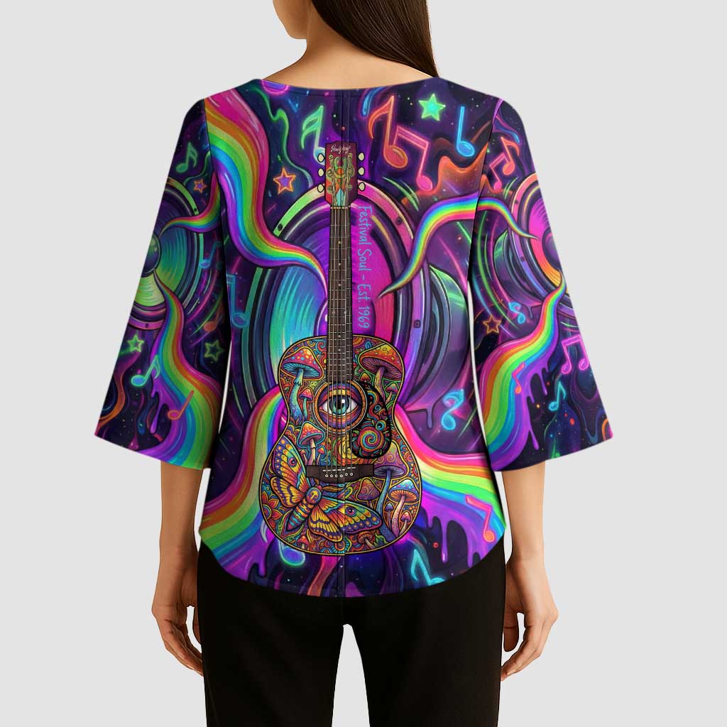 Trippy Guitar Kimono Sleeve Blouse Festival Soul Psychedelic Music Vibes Since 1969