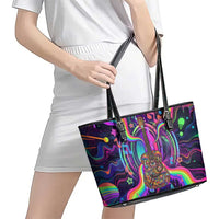 Trippy Guitar Leather Tote Bag Festival Soul Psychedelic Music Vibes Since 1969