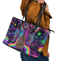 Trippy Guitar Leather Tote Bag Festival Soul Psychedelic Music Vibes Since 1969