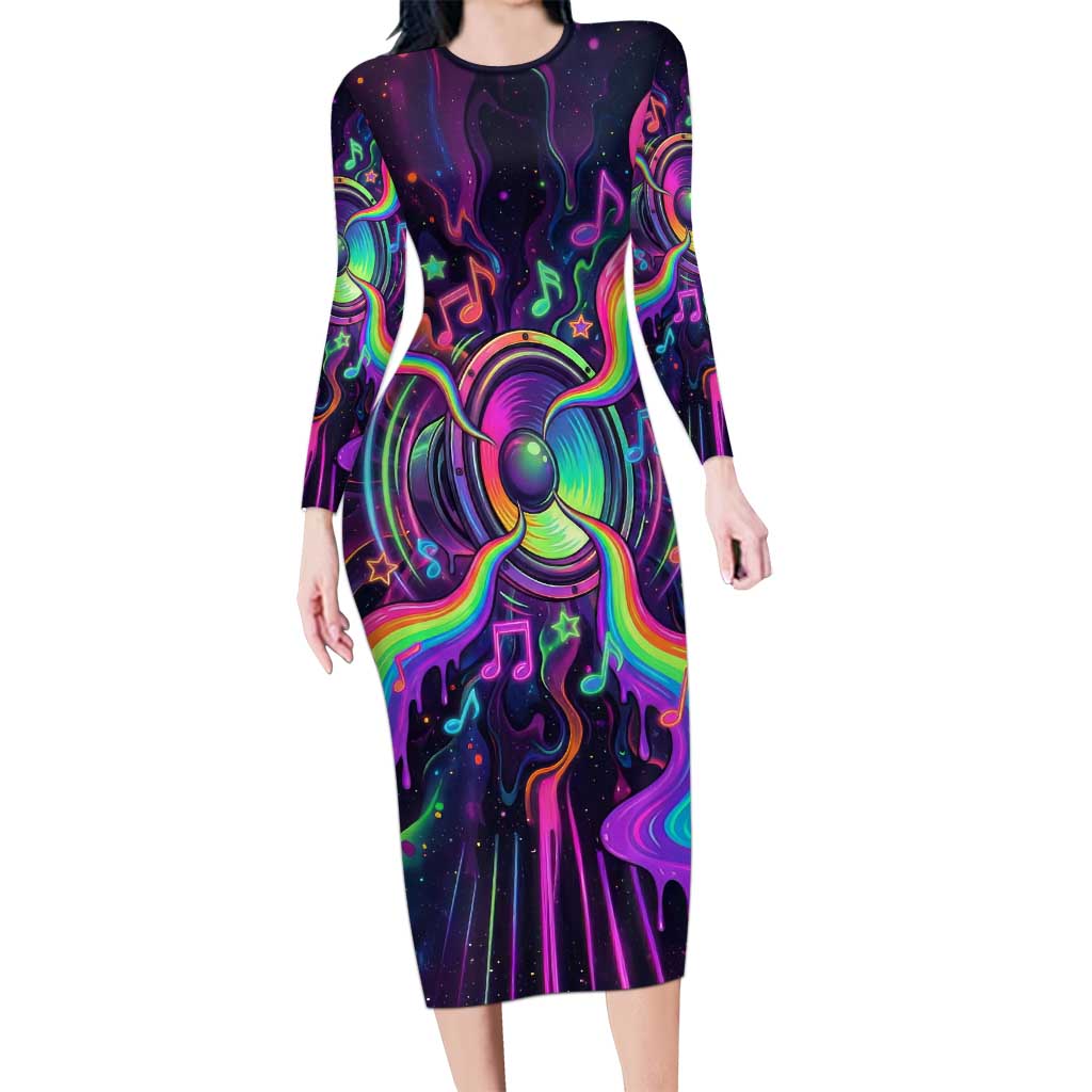 Trippy Guitar Long Sleeve Bodycon Dress Festival Soul Psychedelic Music Vibes Since 1969