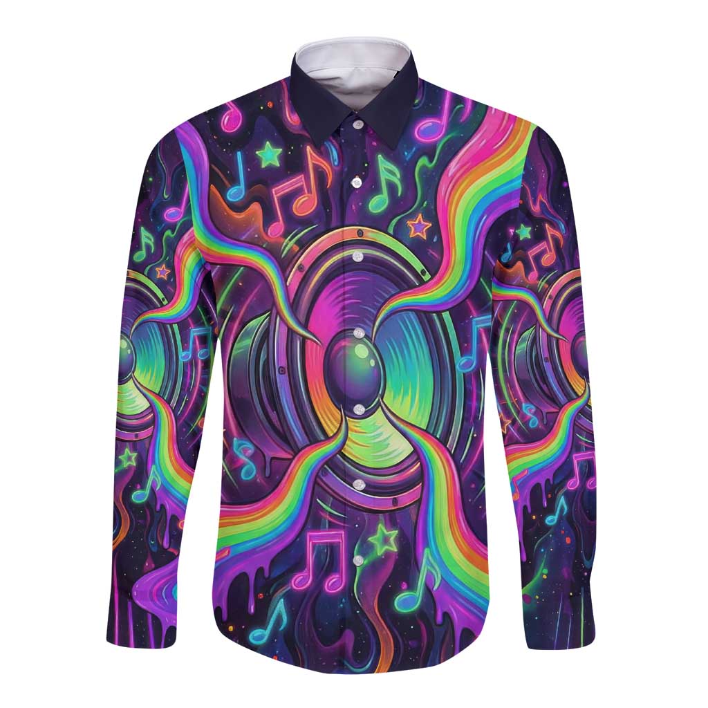 Trippy Guitar Long Sleeve Button Shirt Festival Soul Psychedelic Music Vibes Since 1969